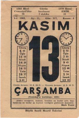 13 Kasım 1963 Takvim Yaprağı EFM(N)3677 - 1