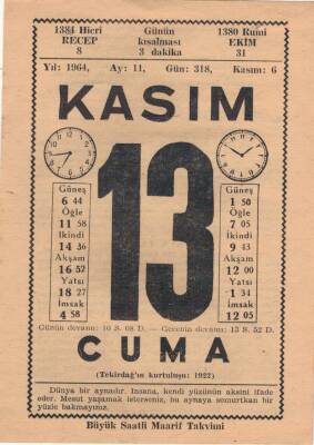13 Kasım 1964 Takvim Yaprağı EFM(N)3679 - 3