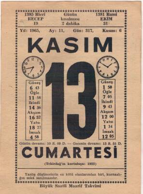 13 Kasım 1965 Takvim Yaprağı EFM(N)3678 - 2