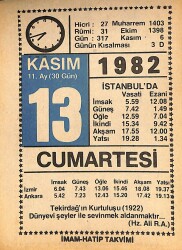 13 Kasım 1982 Takvim Yaprağı - Doğum Günü Hediyesi EFMN15978 - Gökçekoleksiyon