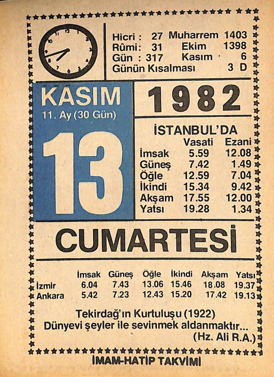 13 Kasım 1982 Takvim Yaprağı - Doğum Günü Hediyesi EFMN15978 - 1