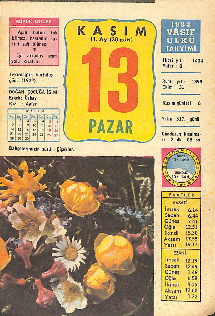 13 Kasım 1983 Takvim Yaprağı - Doğum Günü Hediyesi EFMN14709 - 1