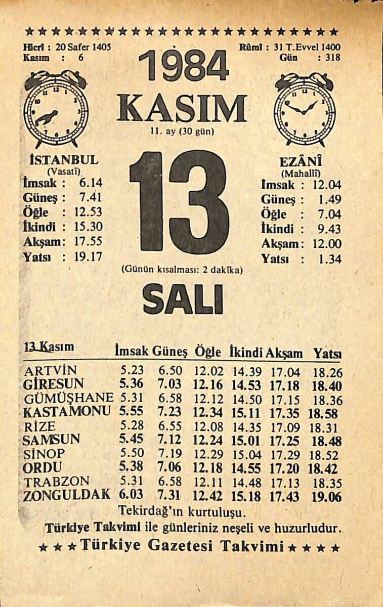 13 Kasım 1984 Takvim Yaprağı - Doğum Günü Hediyesi EFMN14539 - 1