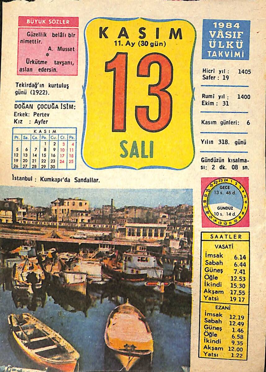 13 Kasım 1984 Takvim Yaprağı - Doğum Günü Hediyesi EFMN14797 - 1
