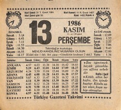 13 Kasım 1986 Takvim Yaprağı - Doğum Günü Hediyesi EFMN14889 - Gökçekoleksiyon