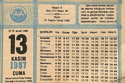 13 KASIM 1987 Takvim Yaprağı - Doğum Günü Hediyesi EFM(N)10898 - Gökçekoleksiyon