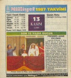 13 Kasım 1987 Takvim Yaprağı - Doğum Günü Hediyesi EFM(N)11932 - Gökçekoleksiyon