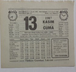 13 Kasım 1987 Takvim Yaprağı - Doğum Günü Hediyesi EFM(N)7152 - Gökçekoleksiyon