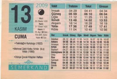 13 Kasım 2009 Takvim Yaprağı EFM(N)3837 - 3