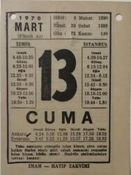 13 Mart 1970 Takvim Yaprağı - Doğum Günü Hediyesi EFM(N)7957 - 2