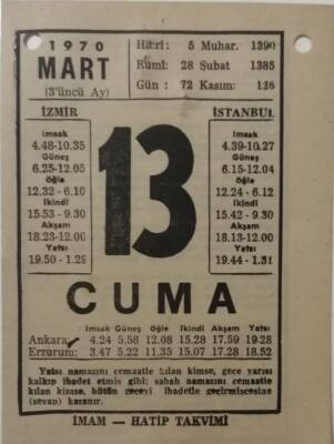 13 Mart 1970 Takvim Yaprağı - Doğum Günü Hediyesi EFM(N)7957 - 1