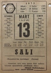 13 Mart 1973 Takvim Yaprağı - Doğum Günü Hediyesi EFM(N)8079 - Gökçekoleksiyon