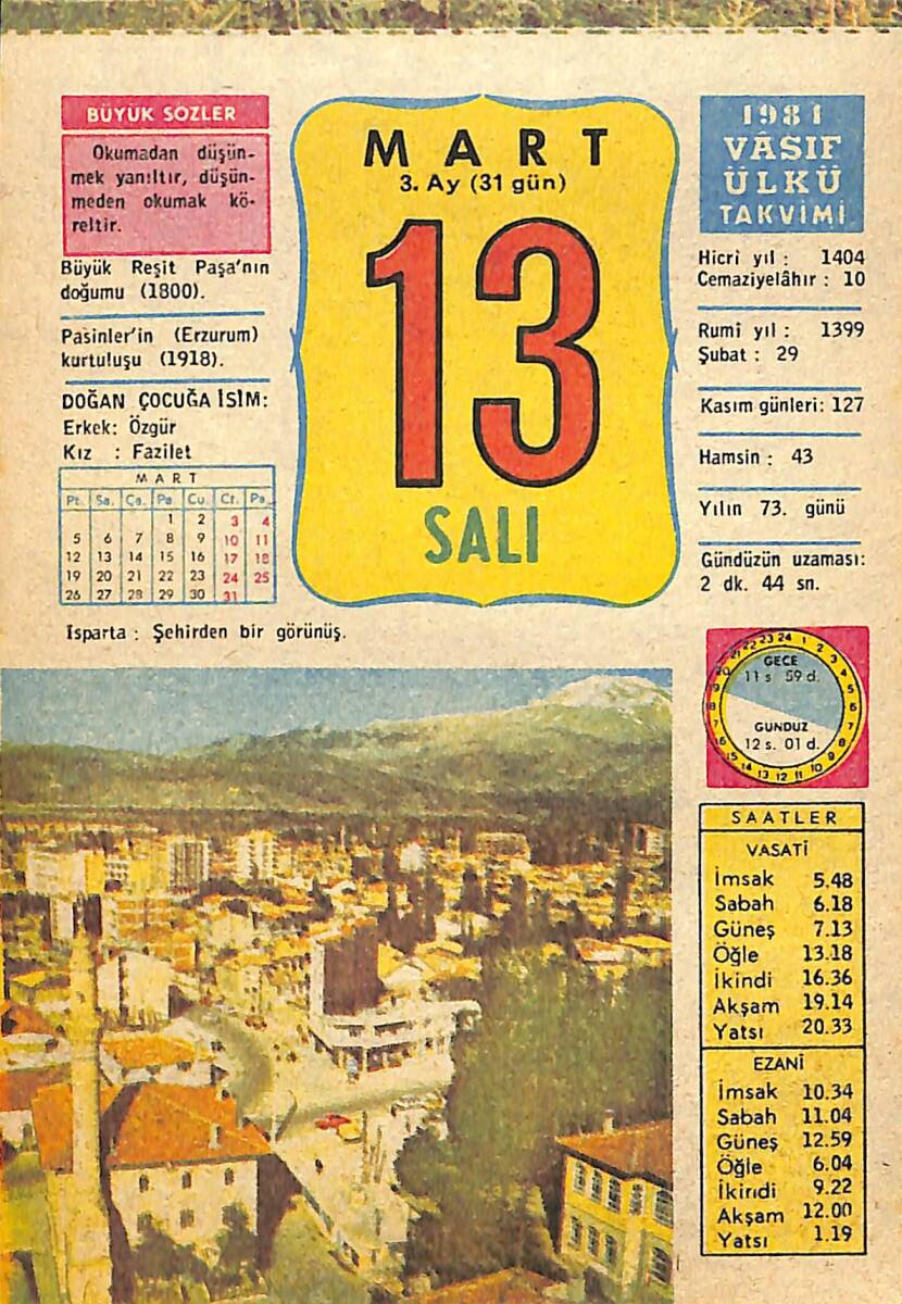 13 Mart 1984 Takvim Yaprağı - Doğum Günü Hediyesi EFMN15208 - 1