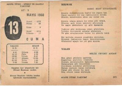 13 Mayıs 1960 Ajans Türk Takvim Yaprağı (Şiirli Saatli) EFM(N)1600 - 4