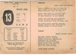 13 Mayıs 1960 Ajans Türk Takvim Yaprağı (Şiirli Saatli) EFM(N)1600 - 1