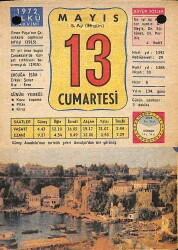 13 Mayıs 1972 Takvim Yaprağı - Doğum Günü Hediyesi EFM(N)12244 - Gökçekoleksiyon