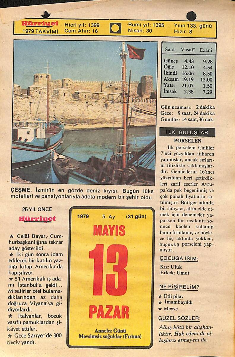13 Mayıs 1979 Takvim Yaprağı - Doğum Günü Hediyesi EFMN14489 - 1