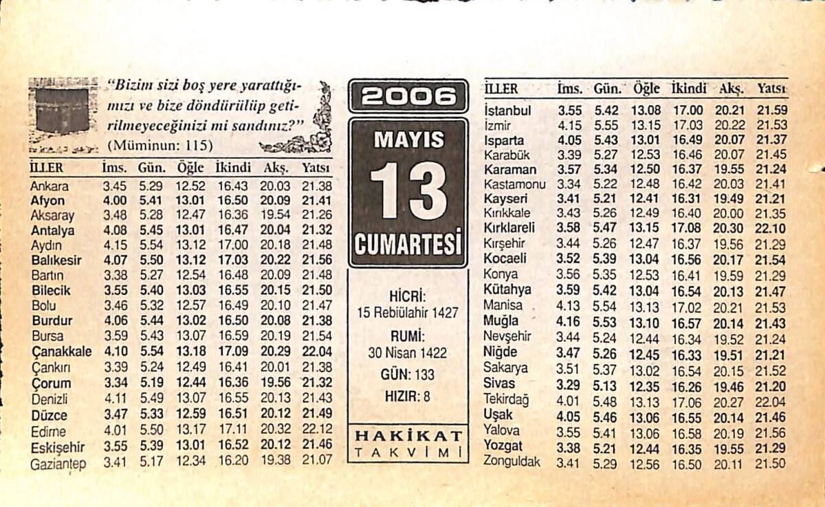 13 Mayıs 2006 Takvim Yaprağı - Doğum Günü Hediyesi EFMN13290 - 1