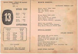 13 Nisan 1960 Ajans Türk Takvim Yaprağı (Şiirli Saatli) EFM(N)1570 - 4