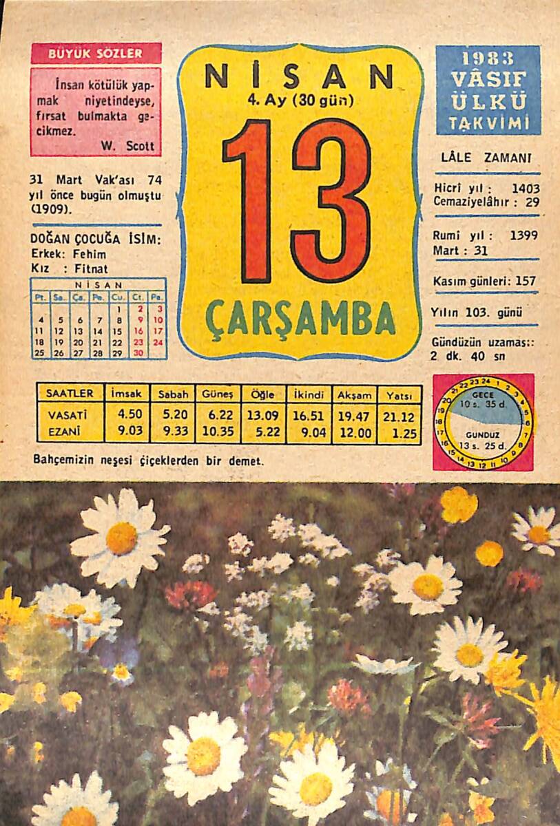 13 Nisan 1983 Takvim Yaprağı - Doğum Günü Hediyesi EFMN15147 - 1
