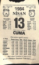 13 Nisan 1984 Takvim Yaprağı - Doğum Günü Hediyesi EFM(N)11323 - Gökçekoleksiyon
