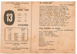 13 Ocak 1960 Ajans Türk Takvim Yaprağı(Şiirli Saatli) EFM(N)1087 - 3