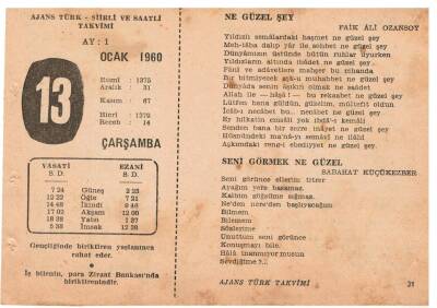 13 Ocak 1960 Ajans Türk Takvim Yaprağı(Şiirli Saatli) EFM(N)1087 - 3