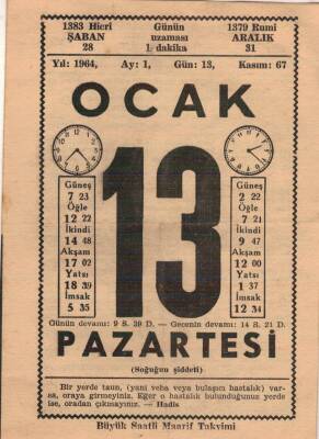 13 Ocak 1964 Takvim Yaprağı EFM(N)4537 - 1