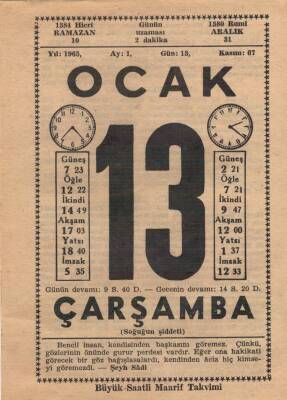 13 Ocak 1965 Takvim Yaprağı EFM(N)4512 - 1