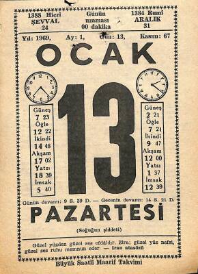 13 Ocak 1969 Takvim Yaprağı - Doğum Günü Hediyesi EFM(N)11034 - 1