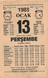 13 Ocak 1983 Takvim Yaprağı EFM(N)4566 - Gökçekoleksiyon
