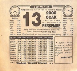 13 Ocak 2000 Takvim Yaprağı - Doğum Günü Hediyesi EFM(N)13199 - Gökçekoleksiyon