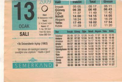 13 Ocak 2009 Takvim Yaprağı EFM(N)4969 - 1