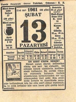 13 Şubat 1961 Takvim Yaprağı - Doğum Günü Hediyesi EFM(N)11225 - 1