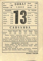 13 Şubat 1963 Takvim Yaprağı - Doğum Günü Hediyesi EFM(N)11837 - Gökçekoleksiyon