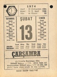 13 Şubat 1974 Takvim Yaprağı - Doğum Günü Hediyesi EFM(N)12274 - Gökçekoleksiyon