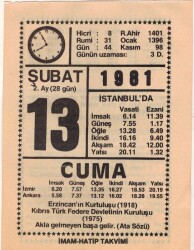13 Şubat 1981 Takvim Yaprağı EFM(N)5421 - Gökçekoleksiyon
