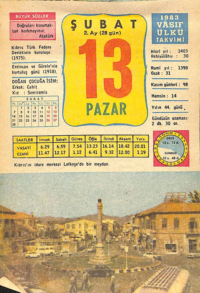 13 Şubat 1983 Takvim Yaprağı - Doğum Günü Hediyesi EFMN15066 - 1