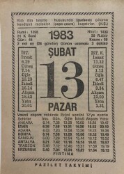 13 Şubat 1983 Takvim Yaprağı - Doğum Günü Hediyesi EFM(N)7810 - Gökçekoleksiyon