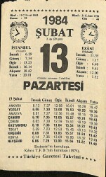 13 Şubat 1984 Takvim Yaprağı - Doğum Günü Hediyesi EFM(N)11803 - Gökçekoleksiyon