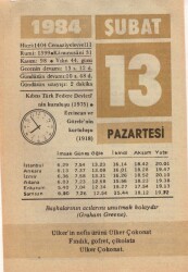 13 Şubat 1984 Takvim Yaprağı EFM(N)5336 - Gökçekoleksiyon