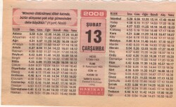 13 Şubat 2008 Takvim Yaprağı EFM(N)5560 - Gökçekoleksiyon