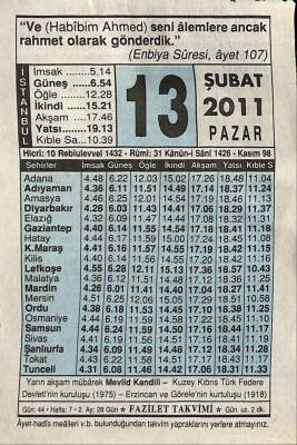 13 Şubat 2011 Takvim Yaprağı - Doğum Günü Hediyesi EFM(N)7566 - 1