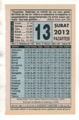 13 Şubat 2012 Takvim Yaprağı EFM(N)1854 - 4