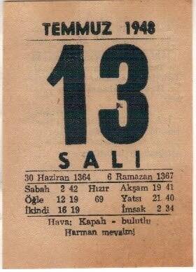 13 Temmuz 1948 Takvim Yaprağı EFM(N)1428 - 4