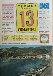 13 Temmuz 1974 Takvim Yaprağı - Doğum Günü Hediyesi EFM(N)9420 - Gökçekoleksiyon