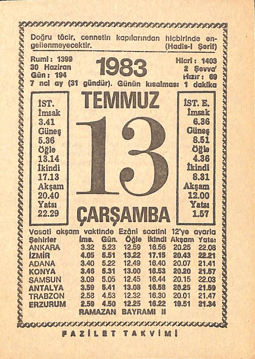 13 Temmuz 1983 Takvim Yaprağı - Doğum Günü Hediyesi EFMN15403 - 1