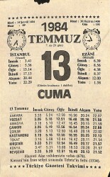 13 Temmuz 1984 Takvim Yaprağı - Doğum Günü Hediyesi EFM(N)11251 - Gökçekoleksiyon
