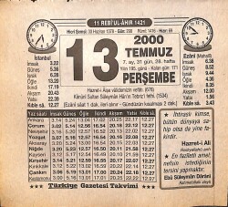 13 Temmuz 2000 Takvim Yaprağı - Doğum Günü Hediyesi EFMN15544 - Gökçekoleksiyon