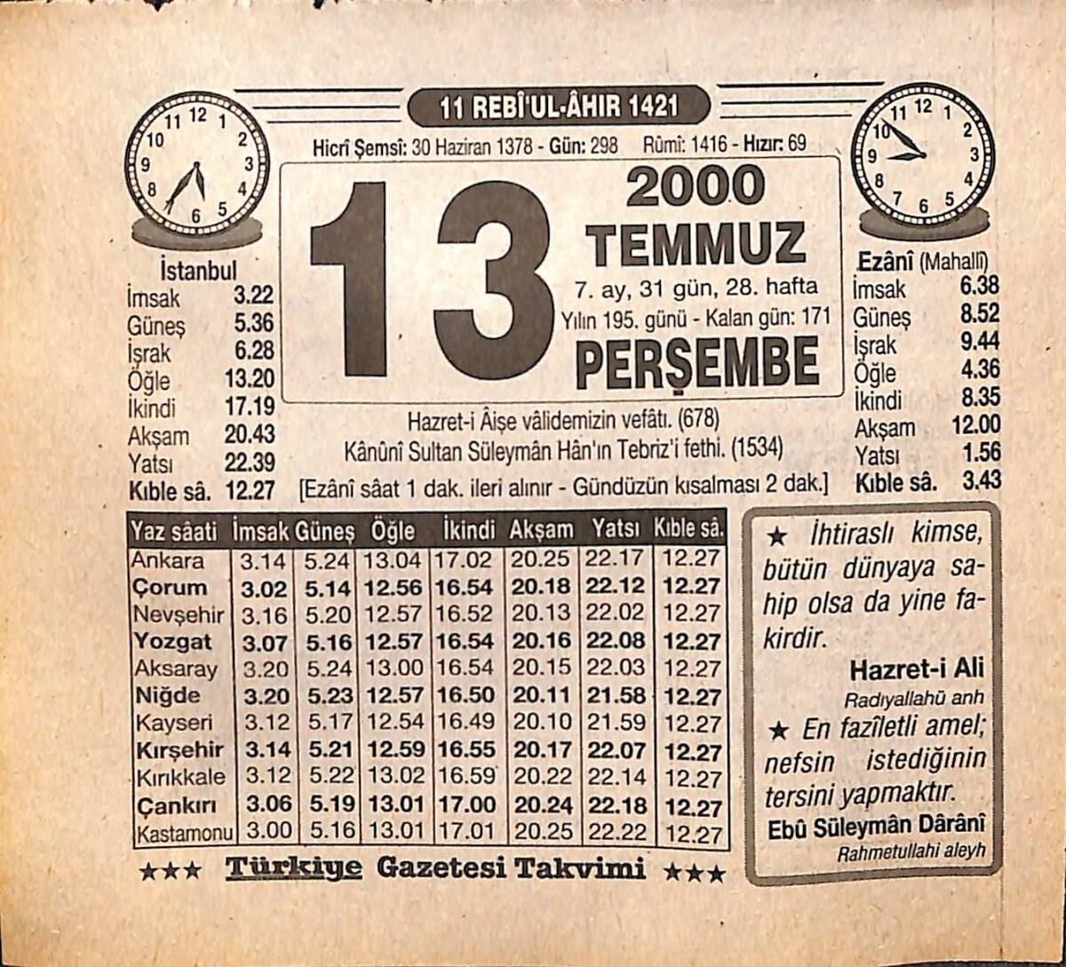 13 Temmuz 2000 Takvim Yaprağı - Doğum Günü Hediyesi EFMN15544 - 1